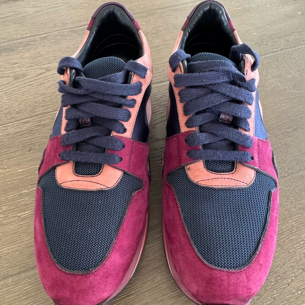 BURBERRY Multi-Color Suede & Mesh Sneakers - Burgundy/Pink -size 7.5 - Picture 2 of 8